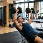 man doing chest and back superset workout in gym incline press and row